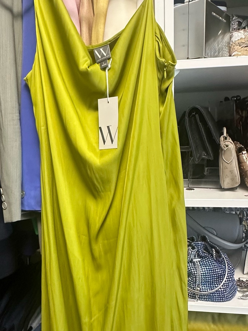 Worthington Lime Green Satin Maxi Slip Dress